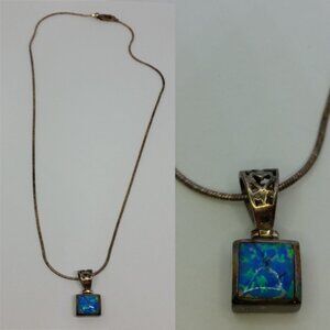 VINTAGE sterling silver opal pendant necklace